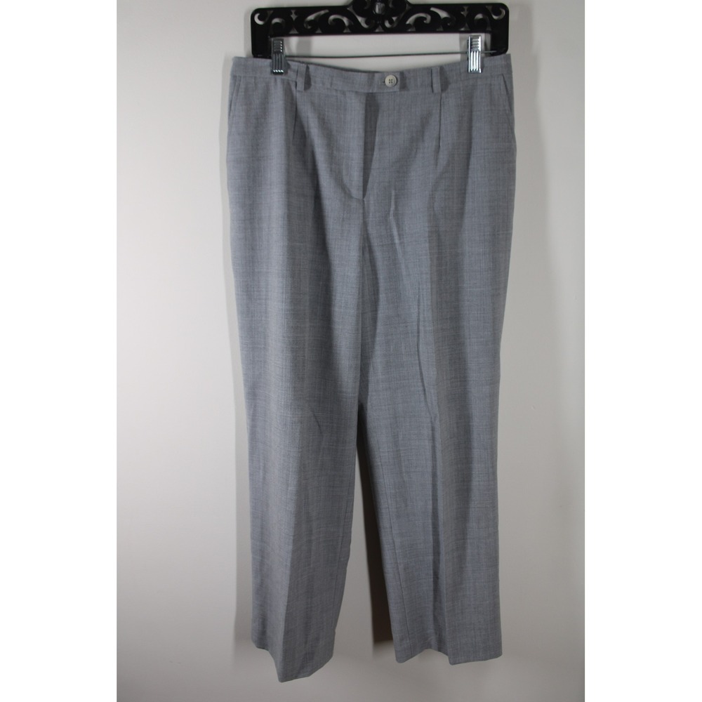 Lands' End 10 Gray Dress Pants Straight Leg Pleated Stretch Professional Slacks